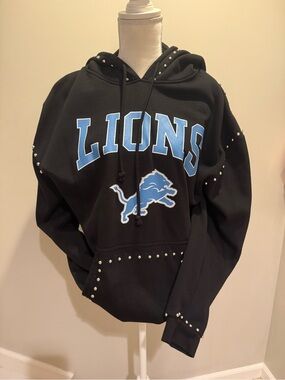 Detroit LIONS Stud-Embellished Black Hoodie - Gameday Couture XXL